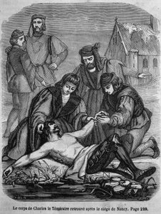 Der Leichnam von Karl dem Kühnen (1433 - 1477) nach der Belagerung von Nancy gefunden - in „Histoire de France“ von L.-P. Anquetil
