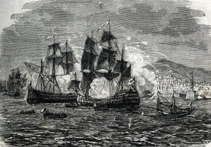 Die Bombardierung von Algier im August 1682 durch Abraham Duquesne (Gravur) 1864