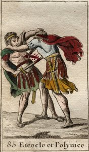 Die Brüder Eteokles und Polyneikes, Söhne des Ödipus, töten sich gegenseitig. Aus „Mythologie der Jugend“ von Pierre Blanchard 1803.