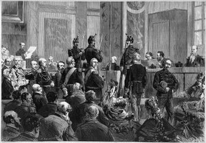 Der Aufruf der Zeugen während des Prozesses gegen Marschall Francois Achille Bazaine von French School