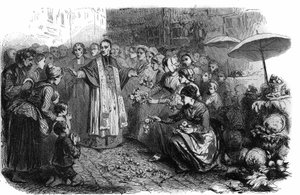 Die Cholera in Rom: Papst Gregor XVI ordnete Prozessionen, Bittgänge und Segnungen an, um den Vormarsch der Cholera zu stoppen. Gravur in „Histoire des Papes-Rois-Queen and Empereurs a travers les centuries“ von Maurice Lachatre von French School