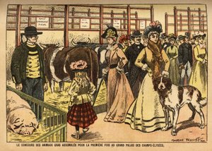 Der Wettbewerb der fetten Tiere aus den Familien der Rinder, Schafe, Schweine und anderer, versammelt und ausgestellt zum ersten Mal in der großen Halle des Grand Palais des Champs Elysees; diese Ausstellung präsentiert gleichzeitig kulinarische Spezialitä von French School