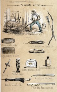 Der Esel und seine Produkte, Gravur von 1860 in „Die lehrreichen Erholungen“ Synoptisches Gemälde von Jules Delbruck. Private Sammlung von French School