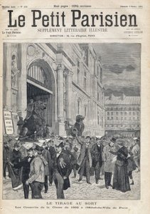 Die Auslosung: Die Wehrpflichtigen des Jahrgangs 1892 im Pariser Rathaus. In der Zeitung Le Petit Parisien am 5.02.1893 (Gravur)