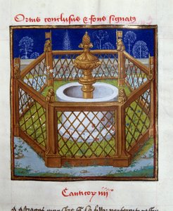 Der umschlossene Garten und der Brunnen. Miniatur von Meister von Dreux-Budé aus „Speculum humanae salvationis“. Chantilly, Musée Condé