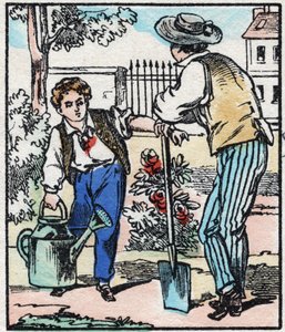 Der Gärtner. Gravur in „La chanson des metier“. Epinal-Bild, Ende des 19. Jahrhunderts. Private Sammlung von French School