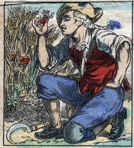 Der Riese von Brobdingnag ergreift Lemuel Gulliver. Illustration für "Gullivers Reisen" von Jonathan Swift (1667-1745). Epinal-Bildgebung Ende des 19. Jahrhunderts.
