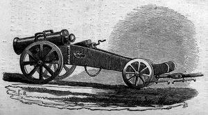 Der Haubitzenwerfer der österreichischen Armee, der während der Schlacht an der Buffalora-Brücke (Italien) während des Risorgimento 1859 verwendet wurde. Gravur in „Le Monde Illustré“ Nr. 114 vom 18. Juni 1859.