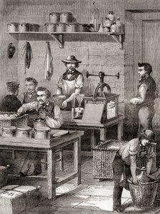 Die Herstellung von Schießbaumwolle im 19. Jahrhundert, aus Les Merveilles de la Science, veröffentlicht um 1870 (Stich) von French School