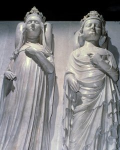Die Marmordepots von Königin Johanna von Evreux (1307-1371) und König Karl IV. Le Bel (1294-1328). Es ist dasselbe Modell wie das von Maubuisson, hergestellt im Auftrag der Königin von Jean de Liège (bekannt um 1357-1381). Basilika von Saint Denis, königli von French School