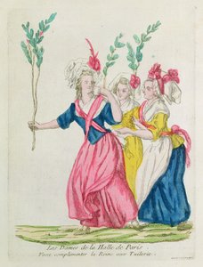 Die Marktfrauen von Paris gehen zur Königin in die Tuilerien, um ihr zu gratulieren von French School