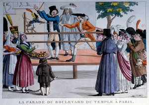 Die Parade des Boulevard du Temple in Paris. Anonyme Lithographie