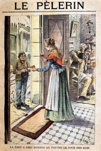 Der Anteil Gottes an die Armen am Dreikönigstag - in „Le Pelerin“, Anfang 20. Jh. (Gravur)