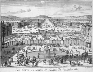 Die Ställe und Tore von Versailles vom Palast aus gesehen, 1683