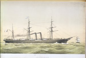 Der transatlantische Raddampfer Le Pereire auf der Überfahrt von Le Havre nach New York, ca. 1860 von French School