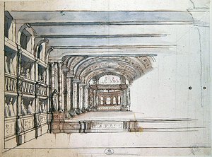 Theaterbühne und Auditorium mit Logen, späte 17. Jahrhundert von French School
