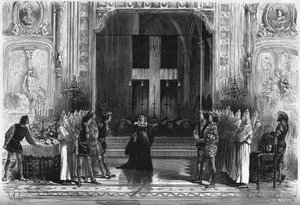 Theateraufführung: Szene der Särge in „Lucrece Borgia“ von Victor Hugo (1802-1885). Paris, Théâtre de la Porte Saint-Martin von French School
