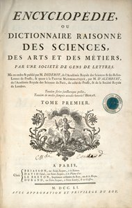 Titelseite des ersten Bandes der Enzyklopädie von Denis Diderot und Jean le Rond d