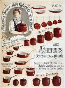 An Käufer von Küchenutensilien. Kaufen Sie Phenix Steel oder Granite Steel, dies sind perfekte Küchenartikel - Werbeetikett