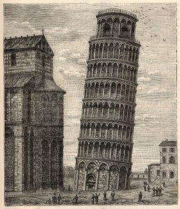 Turm von Pisa - Torre di Pisa - Tour de Pisa - Gravur in „Wissenschaften für alle - Populäre Physik und Chemie“ von Alexis Clerc - Ende 19. Jahrhundert - Private Sammlung