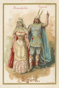 Handelskarte, die Brunehilde und Sigurd darstellt von French School