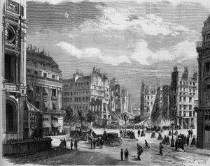 Transformationen von Paris unter dem Zweiten Kaiserreich, Haussmanns Paris: Blick auf die Ecke der Rue de la Paix, geöffnet für den Durchbruch der Rue de l