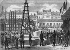 Transformationen von Paris unter dem Zweiten Kaiserreich, Haussmann-Paris: Installation der Premiere der Oper Garnier durch den Staatsminister Joseph Alexandre Colonna (1810-1868), Graf Walewski, in Anwesenheit des Architekten Charles Garnier (1825-1898)