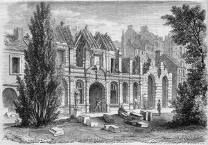 Transformationen von Paris unter dem Zweiten Kaiserreich, Paris Haussmann: Abriss der Orangerie du Luxembourg zur Erweiterung der Rue Soufflot. Gravur in „Le Monde Illustré“ Nr. 276 vom 26. Juli 1862
