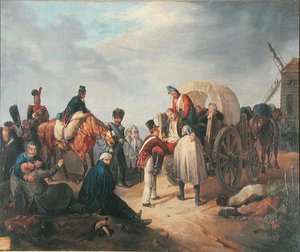 Transport der Verletzten mit dem Wagen von French School