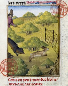 Falle für Hasen und Jagdhunde - im „Jagd-Buch von Gaston Phoebus, Graf von Foix, Herr von Béarn“ von French School