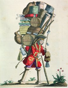 Reisender Gewürz-, Likör- und Heilmittelverkäufer im Jahr 1721, aus Costumes de Paris a Travers les Siecles, veröffentlicht 1887 von French School
