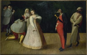 Truppe italienischer Komödianten (die Gelosi?), um 1580 von French School