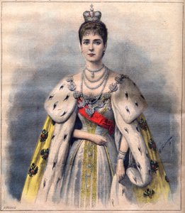 Zarin Alexandra von Russland in ihren Krönungsroben - Zarin Alexandra Fjodorowna im heiligen Kostüm. Illustration für Le Petit Journal, 24. Mai 1896 (Gravur)