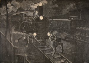 Zwei Männer von einem Zug erfasst, Illustration aus Le Petit Journal: Supplement illustre, 1898 von French School