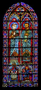 Zwei Heilige - einer ist Nicaise; Stifterpriester unten