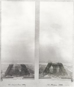 Zwei Ansichten des Baus des Eiffelturms, Paris, 12. Dezember 1887 und 15. März 1888