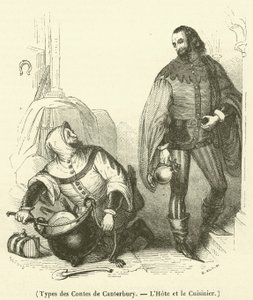 Typen der Canterbury-Erzählungen, der Wirt und der Koch (Gravur) von French School