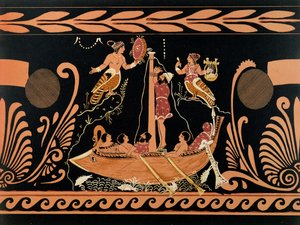 Odysseus und die Sirenen, Illustration von einer antiken griechischen Vase