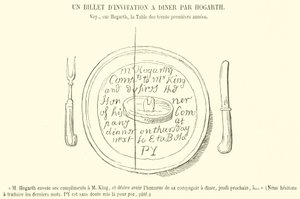 Ein Einladungsschreiben zum Abendessen von Hogarth (Gravur) von French School