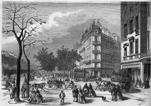 Einer der ersten "Zufluchtsorte" für Fußgänger, die die Boulevards in Paris überqueren, zwischen dem Boulevard des Capucines und dem Boulevard de la Madeleine
