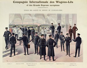 Uniformen für Mitarbeiter der Compagnie des Wagons-Lits, ca. 1910