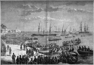 Einheit Italiens - Expedition der Tausend oder Rothemden - Evakuierung von Milazzo (Sizilien), Juli 1860: General Bosco und die neapolitanischen Truppen von Franz II. verließen die Zitadelle von Milazzo nach ihrer Niederlage gegen die Tausend von Giuseppe 