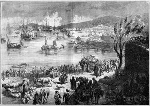 Einheit Italiens - Expedition der Tausend oder Rothemden unter der Führung von Giuseppe Garibaldi (1807-1882) - Belagerung von Gaeta. von French School