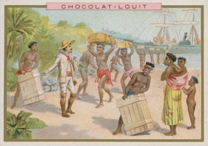 Entladen von Fracht von einem Schiff von French School
