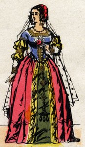 Valois-Dynastie: Porträt von Eleonore von Habsburg oder Österreich (1498-1558), Königin von Frankreich, Ehefrau von Franz I (1494-1547). Epinal-Bild aus dem späten 19. Jahrhundert. Private Sammlung von French School