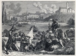 Vendée-Krieg (1793-1796): Die Vendeaner, nach der Schlacht von Cholet besiegt, kehren am 18. Oktober zur Loire zurück von French School