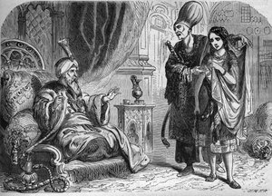 Venetianische Baffa, Favoritin von Mourad III. (1574-1595) oder Amurat III. Osmanischer Sultan. Gravur in „Die Geschichte der Prostitution und Ausschweifung bei allen Völkern der Welt von der Antike bis heute“ von Dr. Th. -F. Debray. 1879.