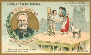 Victor Hugo, französischer Autor, und eine Szene aus seinem Roman Notre Dame de Paris