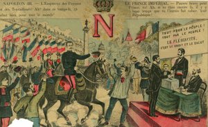 Victor Napoleon (1862-1926) an der Spitze der Bonapartisten, der letzte Erbe Napoleons I. musste nach einem Gesetz der Dritten Republik von 1886 ins Exil gehen. Gravur in „Le Figaro, supplement“, 30/03/1889, Paris.