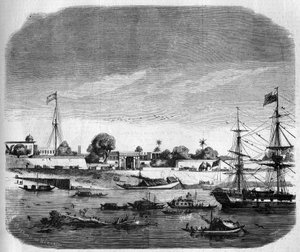 Ansicht von Fort Williams am Ufer des Ganges. Indien von French School